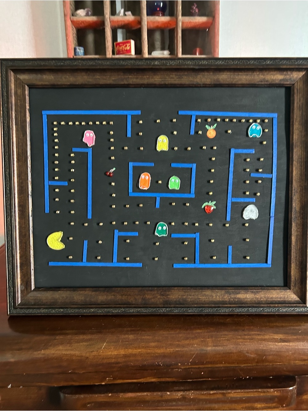Framed Pac-Man Themed Wall Game Art - Blue & Black